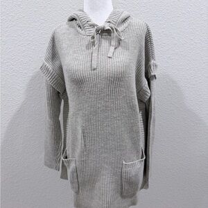 Jones New York Light Gray Knit Sweater with Neck Tie